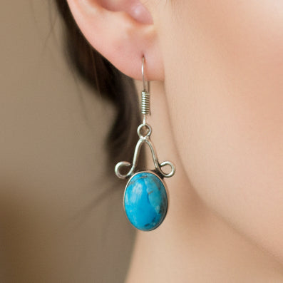 Vintage Silver Earrings With Larimar Gemstones