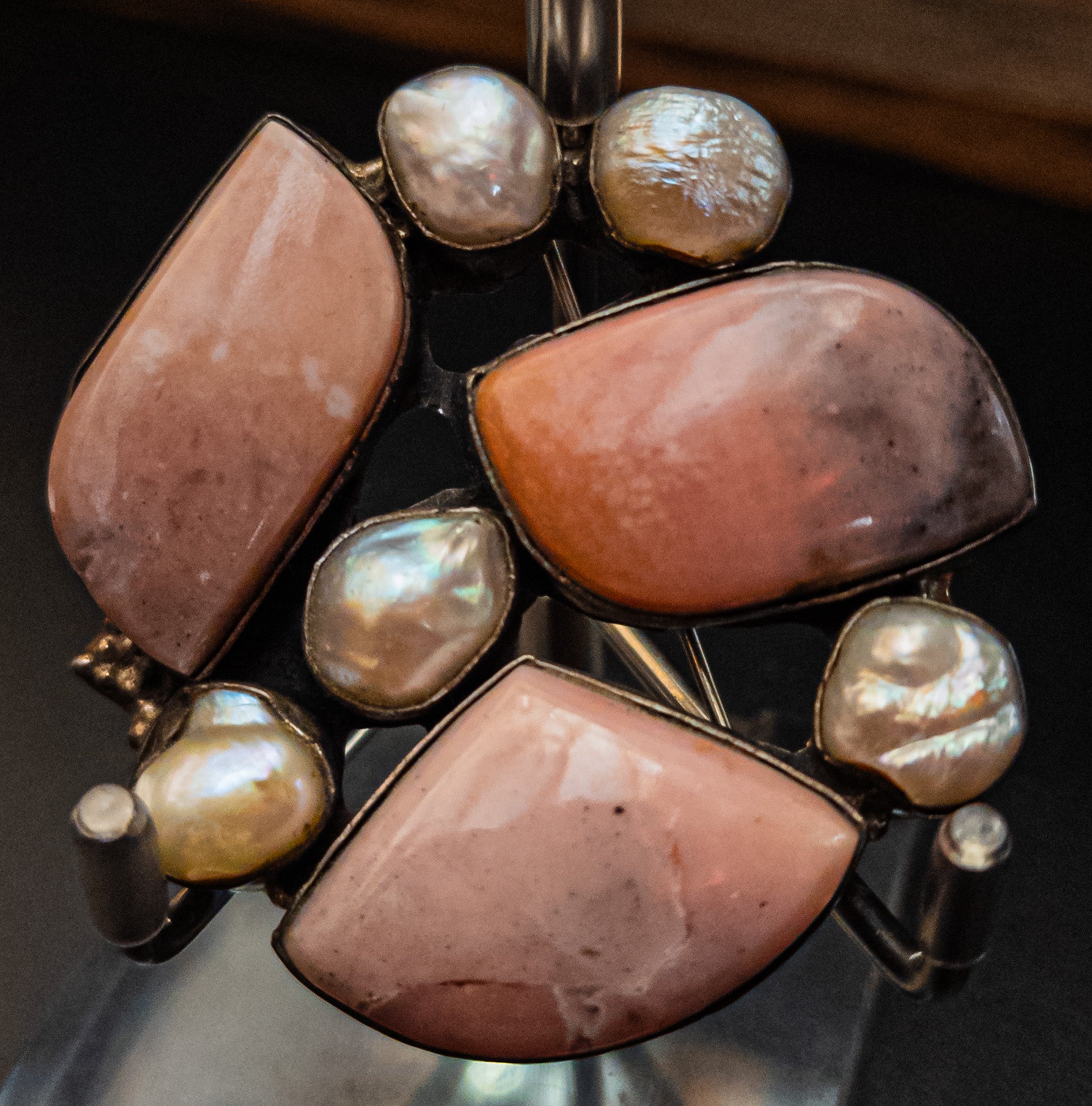 Sterling Silver Brooch Featuring Pink Conch Shell & Freshwater Pearls