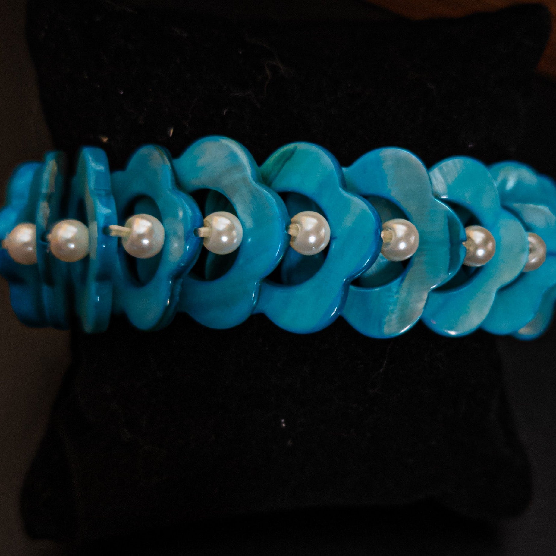 Chunky Wide Shell Bangle With Pearls