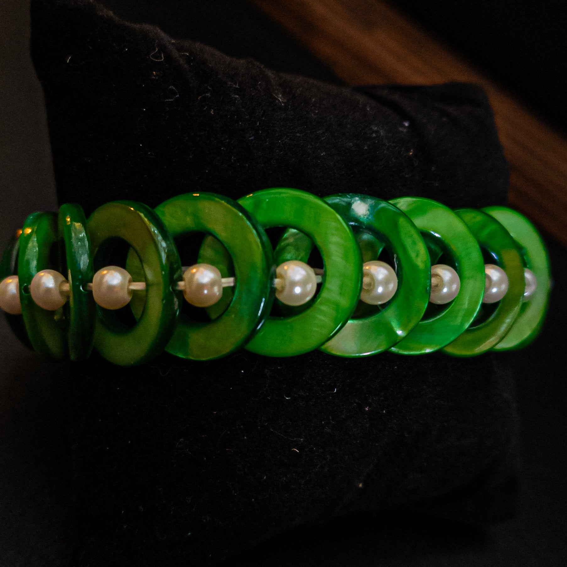 Chunky Wide Shell Bangle With Pearls