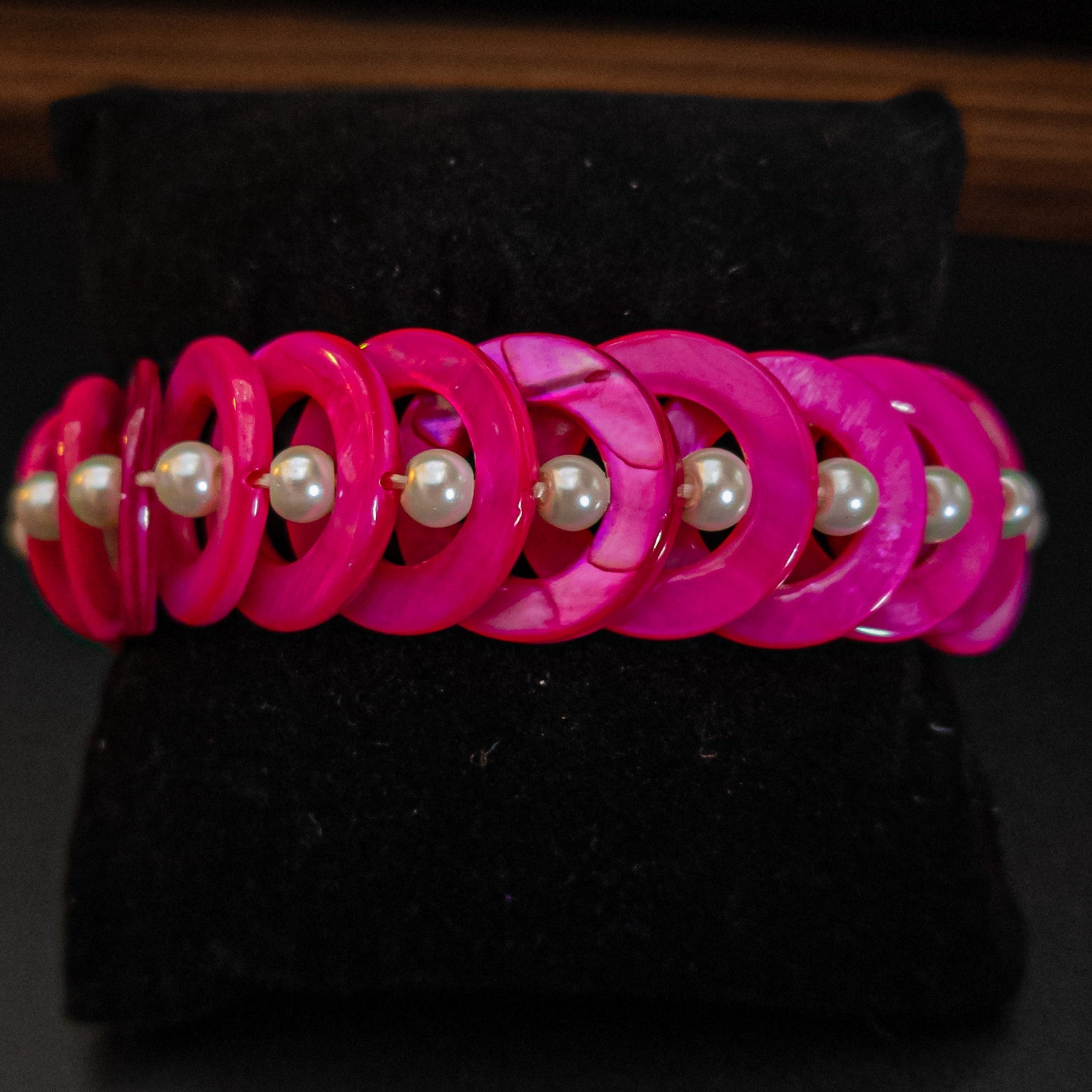 Chunky Wide Shell Bangle With Pearls