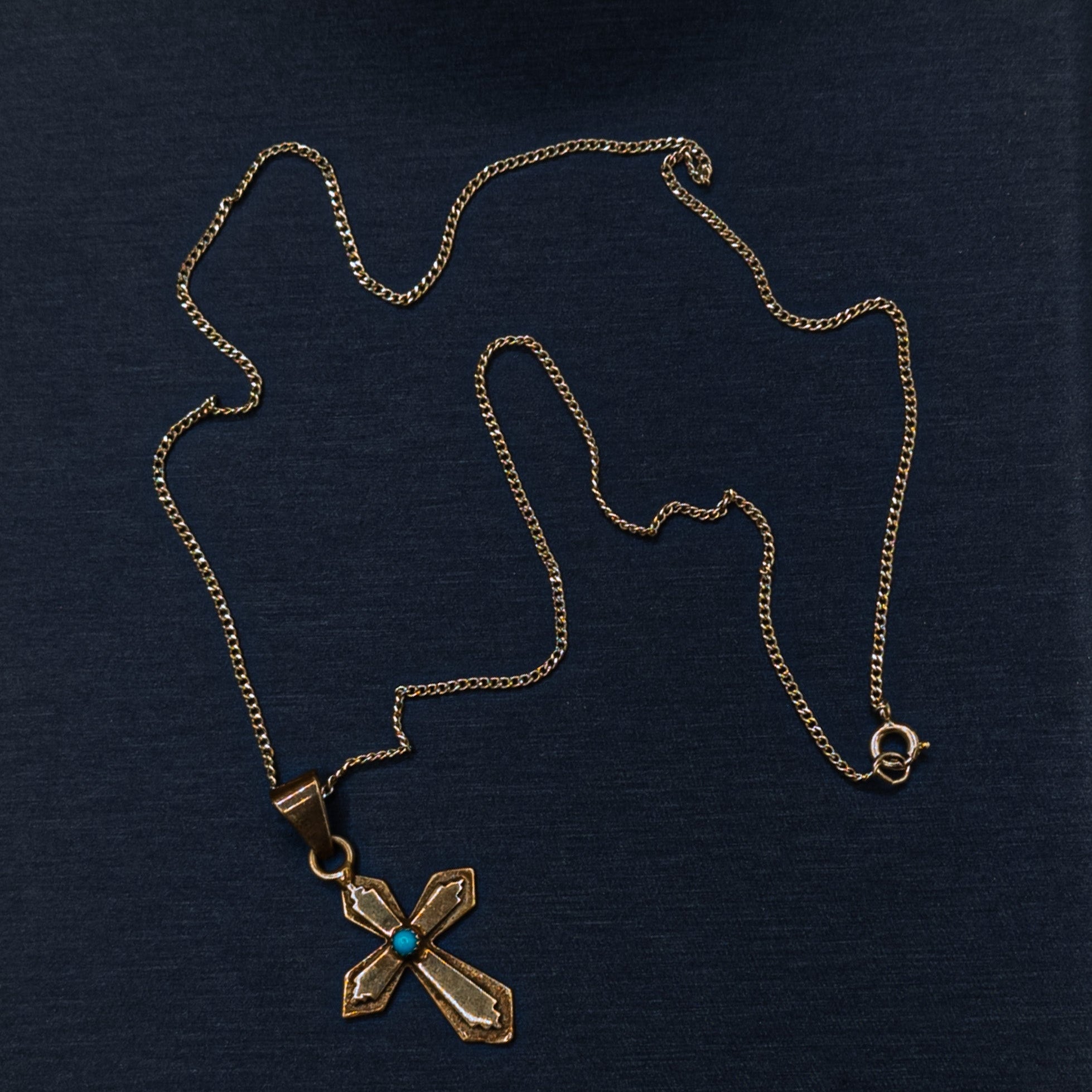 Navajo Sterling Silver Cross Necklace With Turquoise