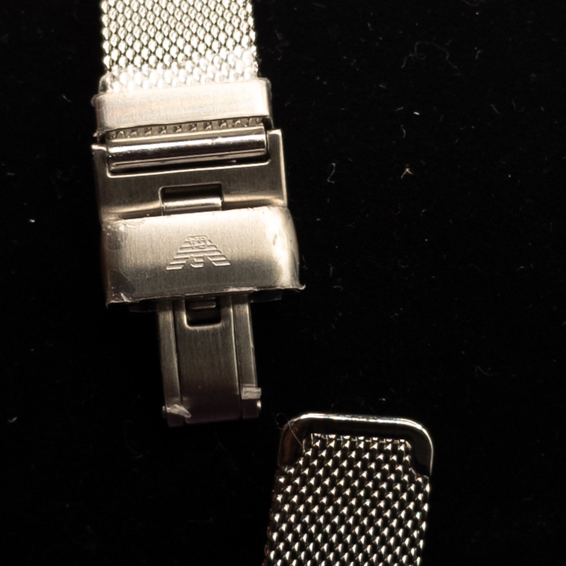Emporio Armani Gianni T-Bar Women's Watch with Mother of Pearl Dial and Silver Stainless Steel Mesh Strap