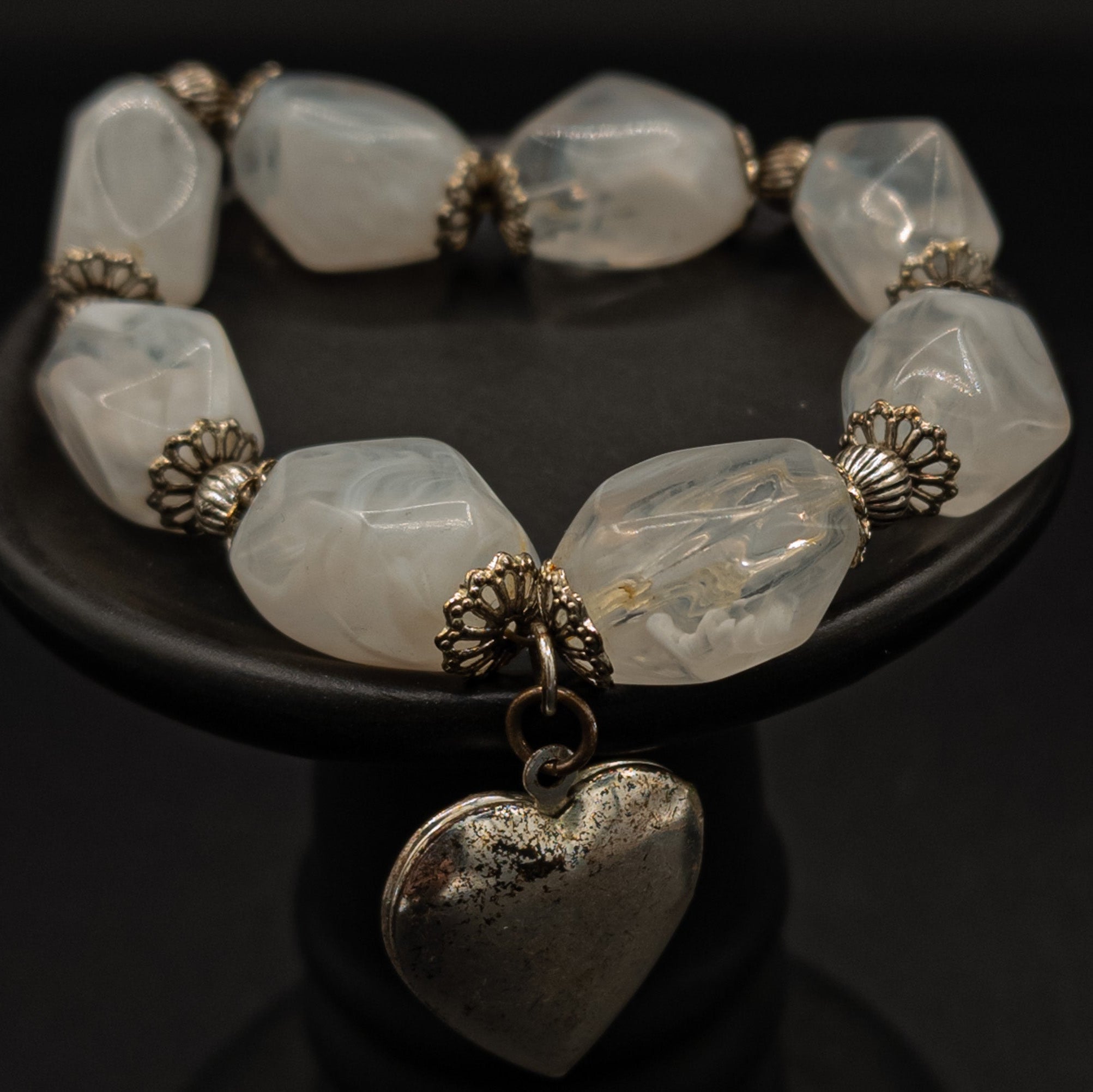 Beaded Bracelet with Metal Heart Locked