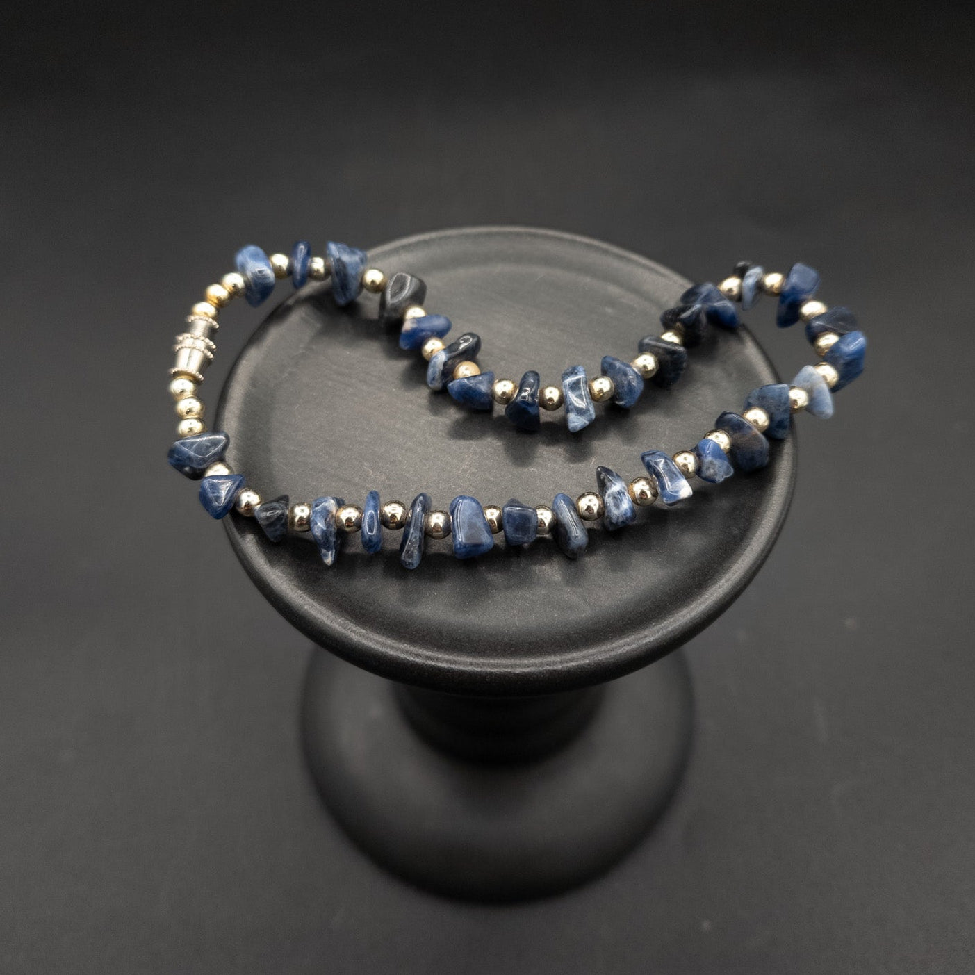 Natural Sodalite Gemstone Beaded Anklet With Twist Clasp
