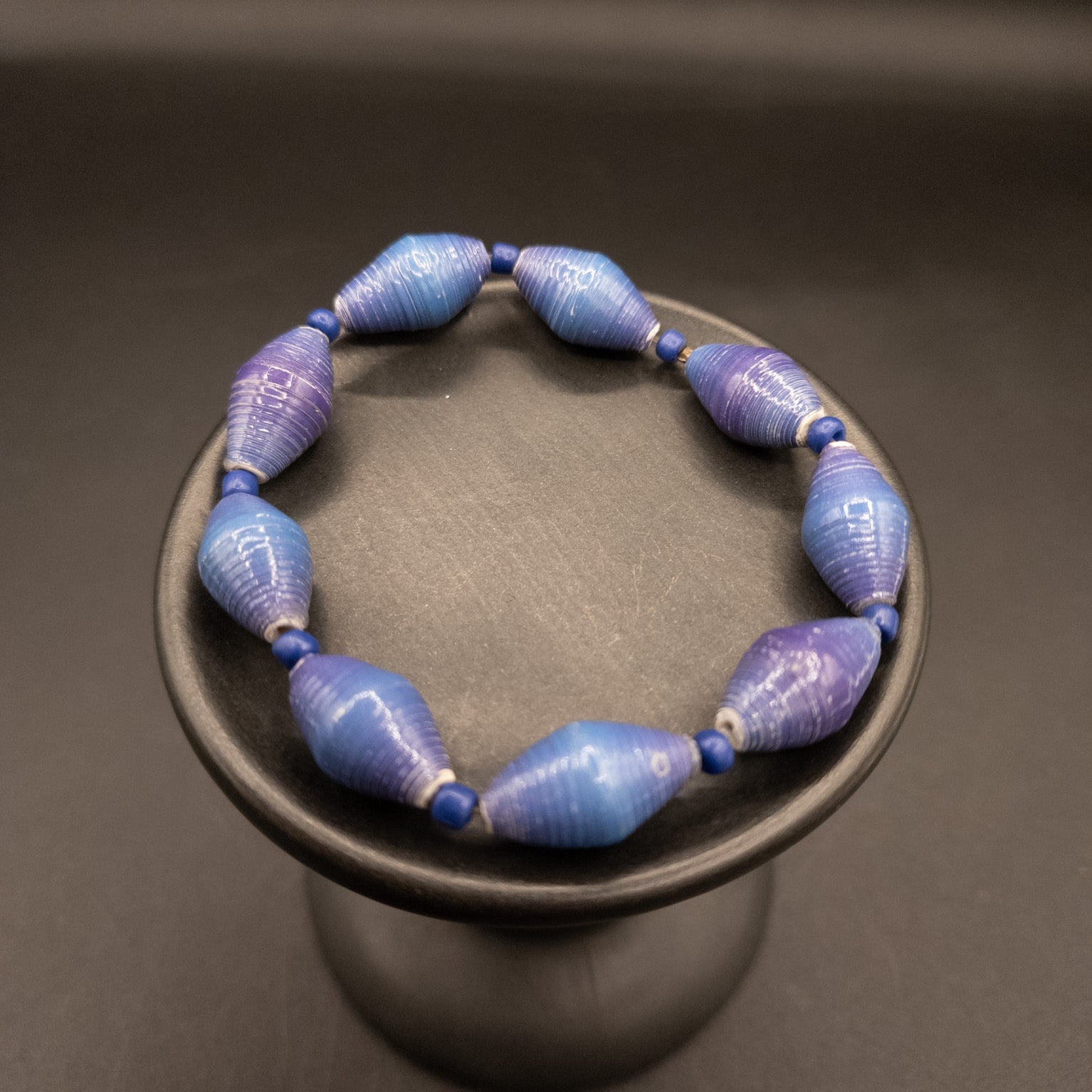 Blue Paper Bead Stretch Bracelet