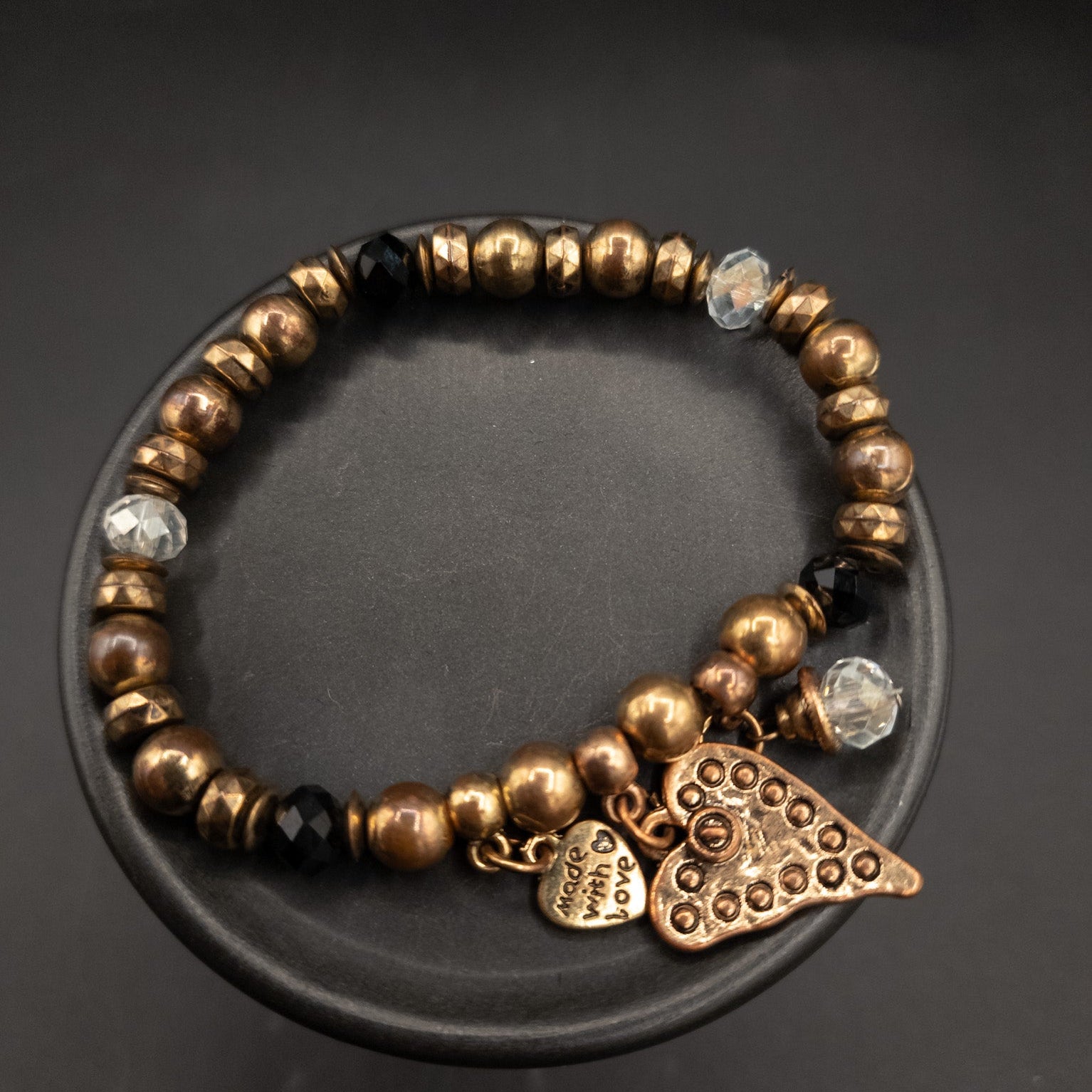 Beautiful Bronze Colored Beaded Charm Bracelet