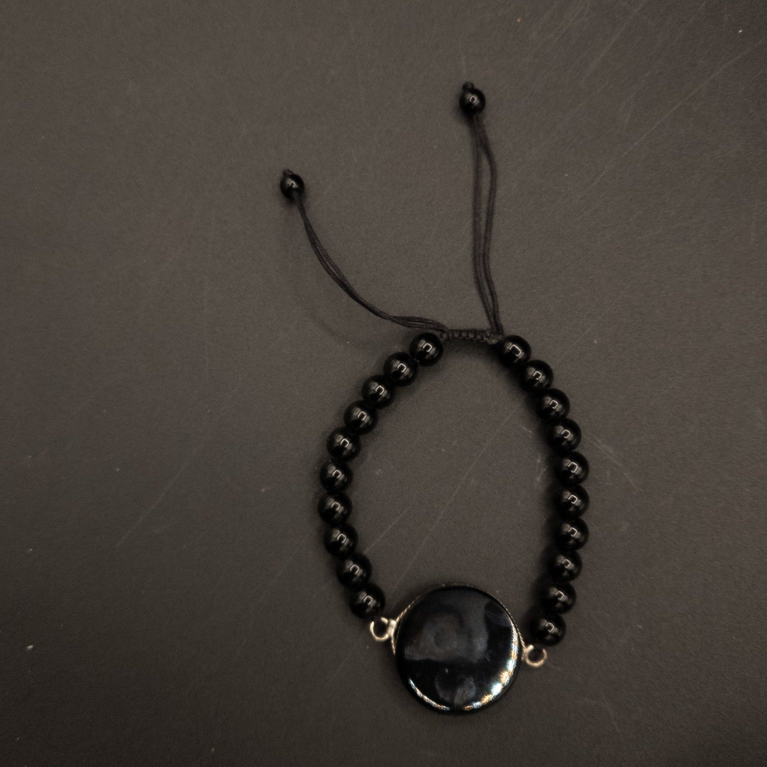 Black Obsidian Beaded Tie Bracelet
