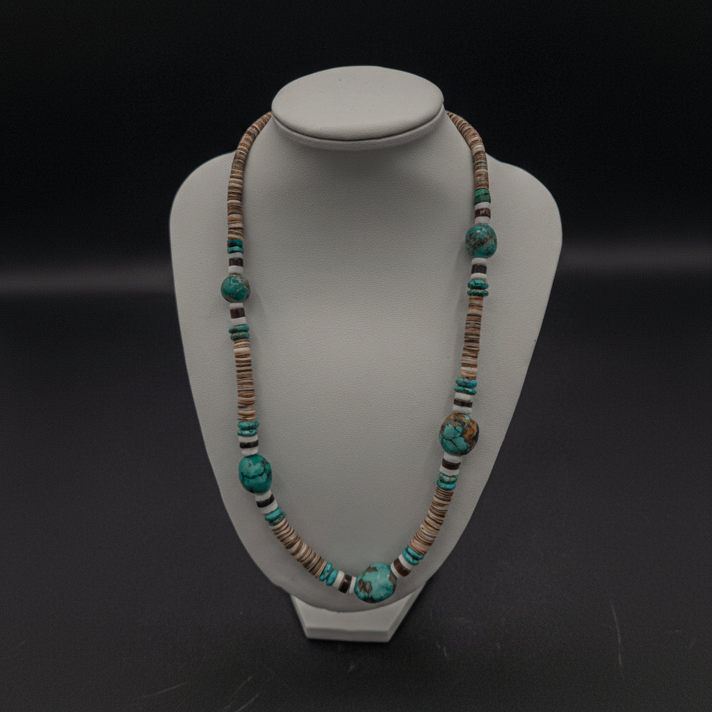 Vintage Large Nugget-Style Turquoise Beads With White Shell Heishi Beads