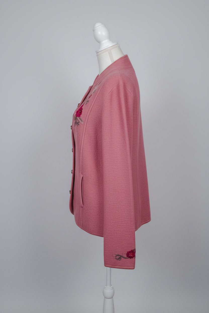 Pendleton Women's Pink Embroidered Floral Cardigan – Virgin Wool, Button-Down, Size Medium
