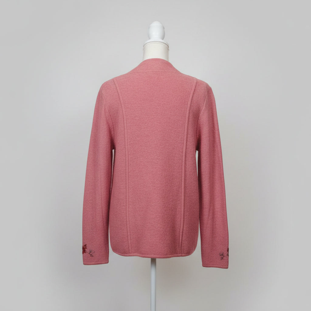 Pendleton Women's Pink Embroidered Floral Cardigan – Virgin Wool, Button-Down, Size Medium