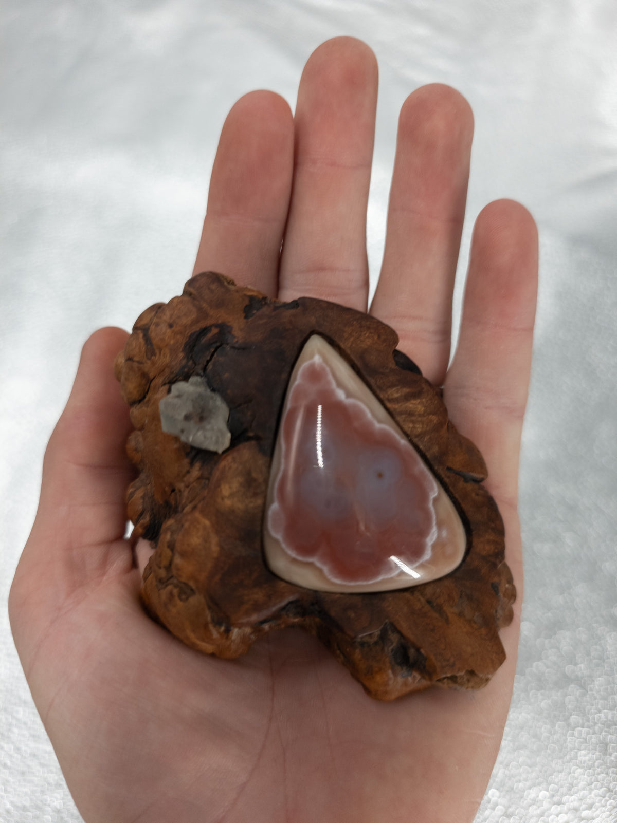 Decorative Crystal Display with Agate & Clear Quartz on Wood Stand