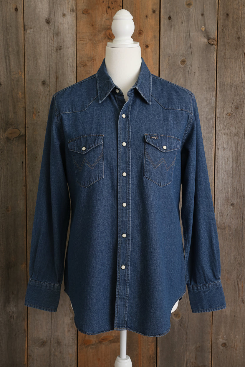 Wrangler Denim Western Snap Shirt | Men's 17½-35 | Regular Fit | Long Tails | Pearl Snap Button-Up