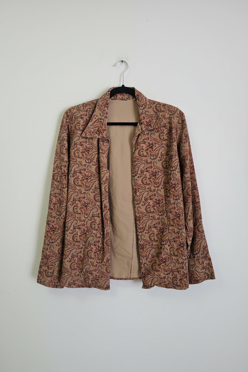 Vintage Paisley Tapestry Jacket Women's Small Brown Boho Lightweight Blazer Unbranded
