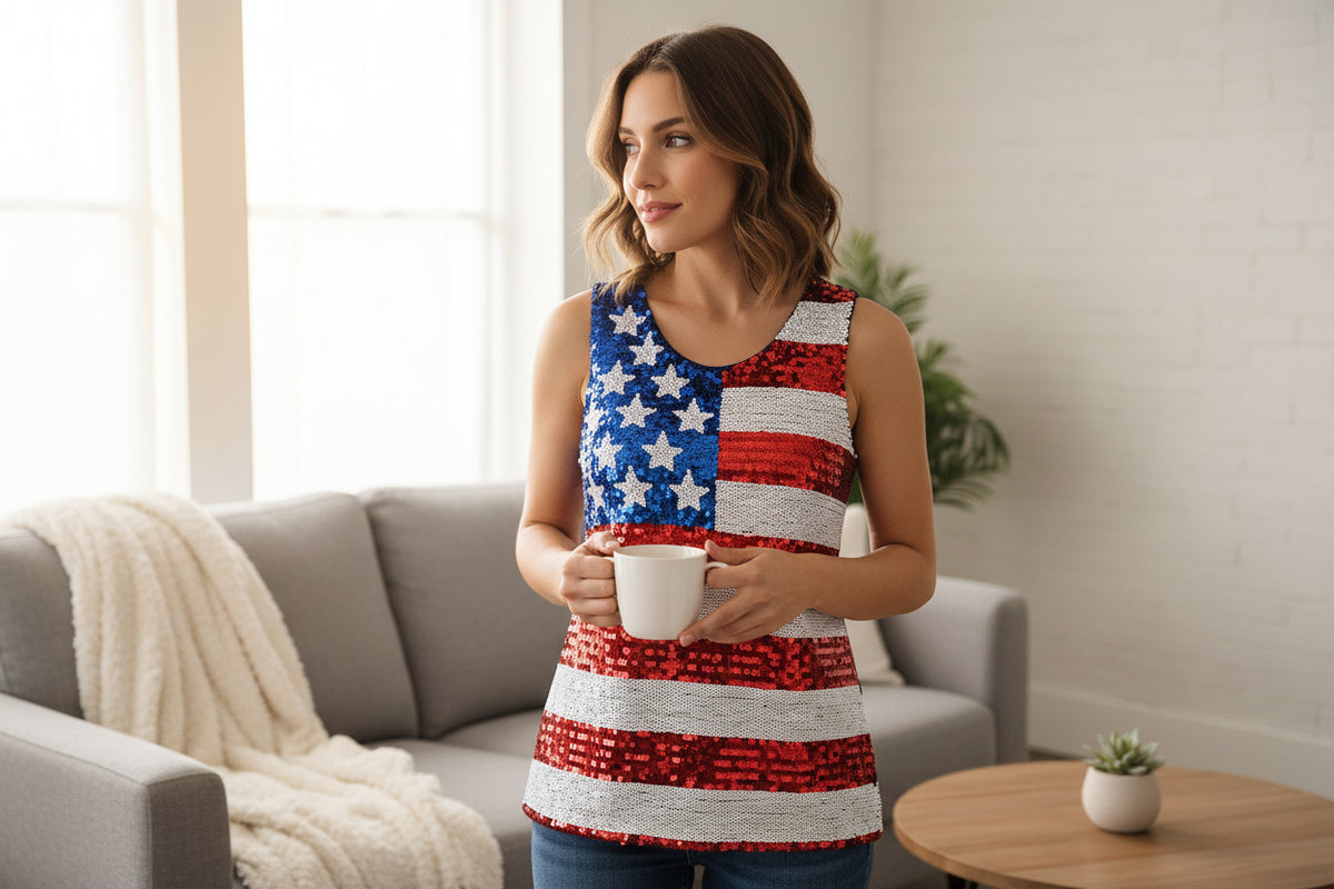 USA Flag Sequin Tank Top