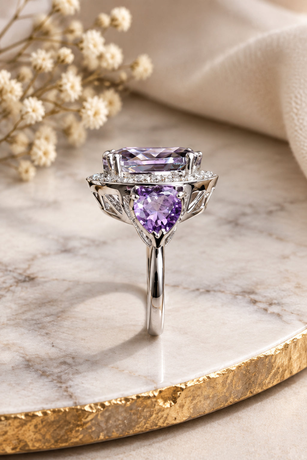 Rainbow Mystic Gemstone & Purple Accent Statement Ring – Size 7
