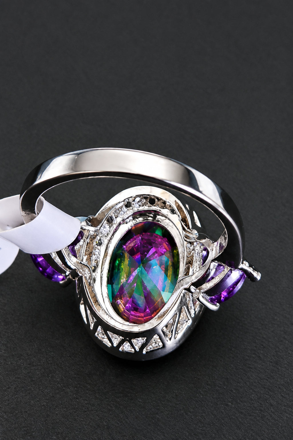 Rainbow Mystic Gemstone & Purple Accent Statement Ring – Size 7