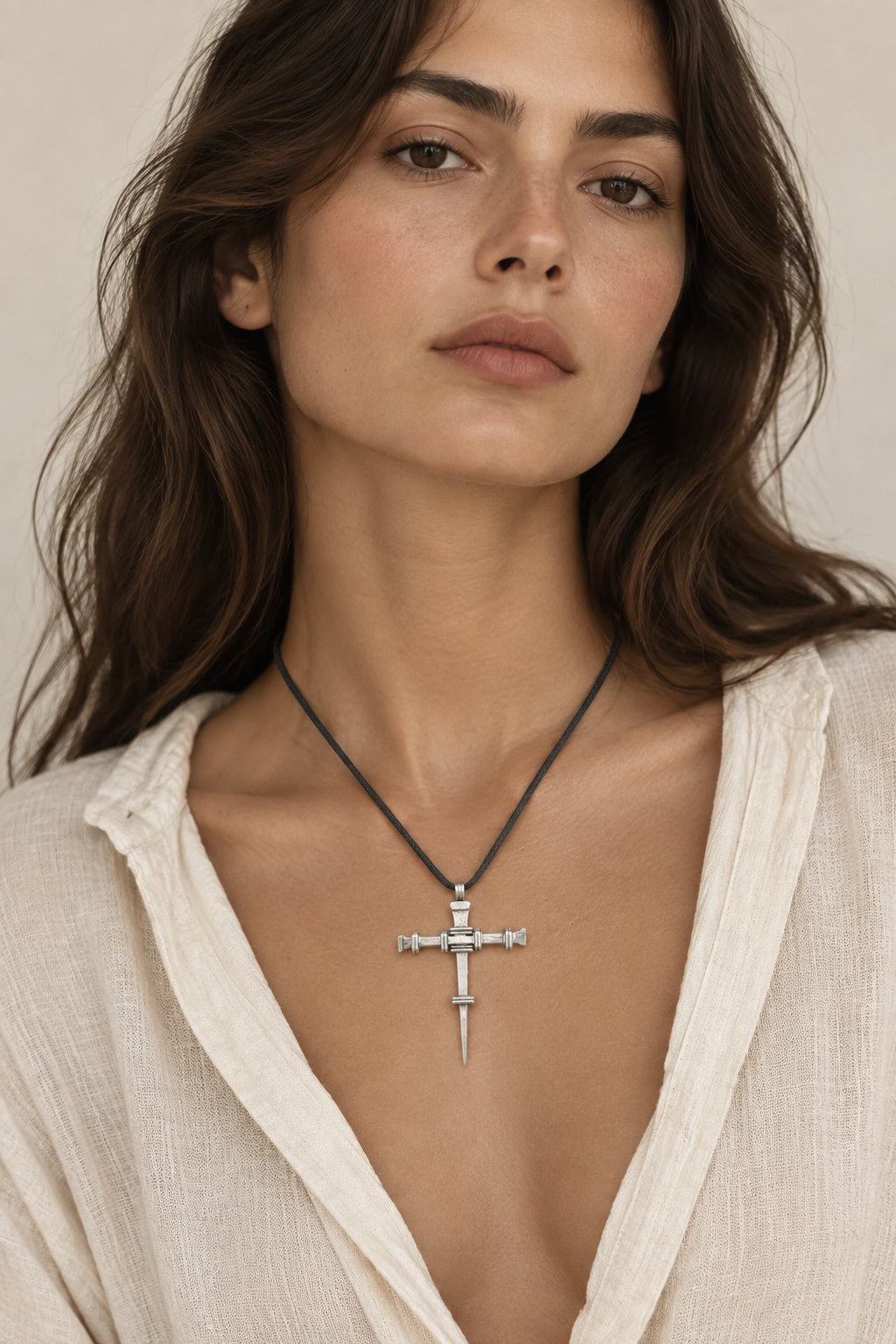 Metal Cross Pendant Necklace on Cord