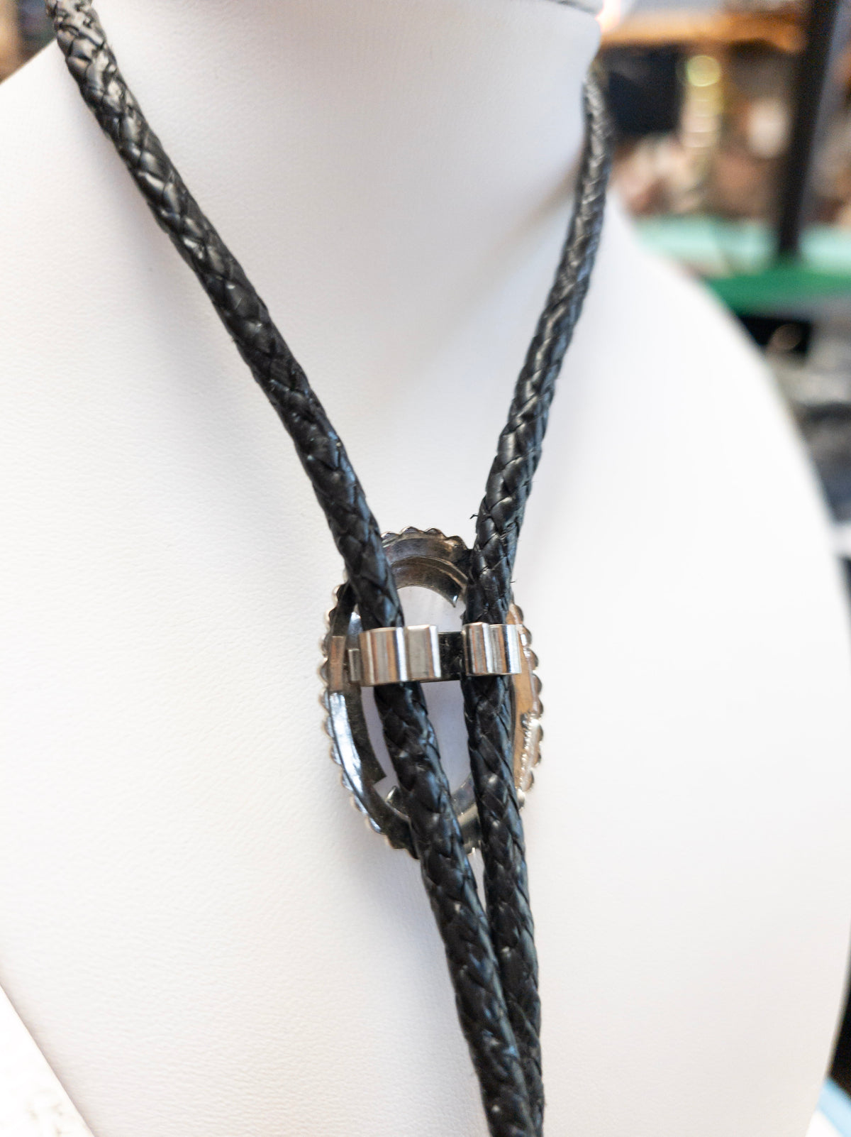 Gray Lavender Stone Bolo Tie with Silver-Tone Frame