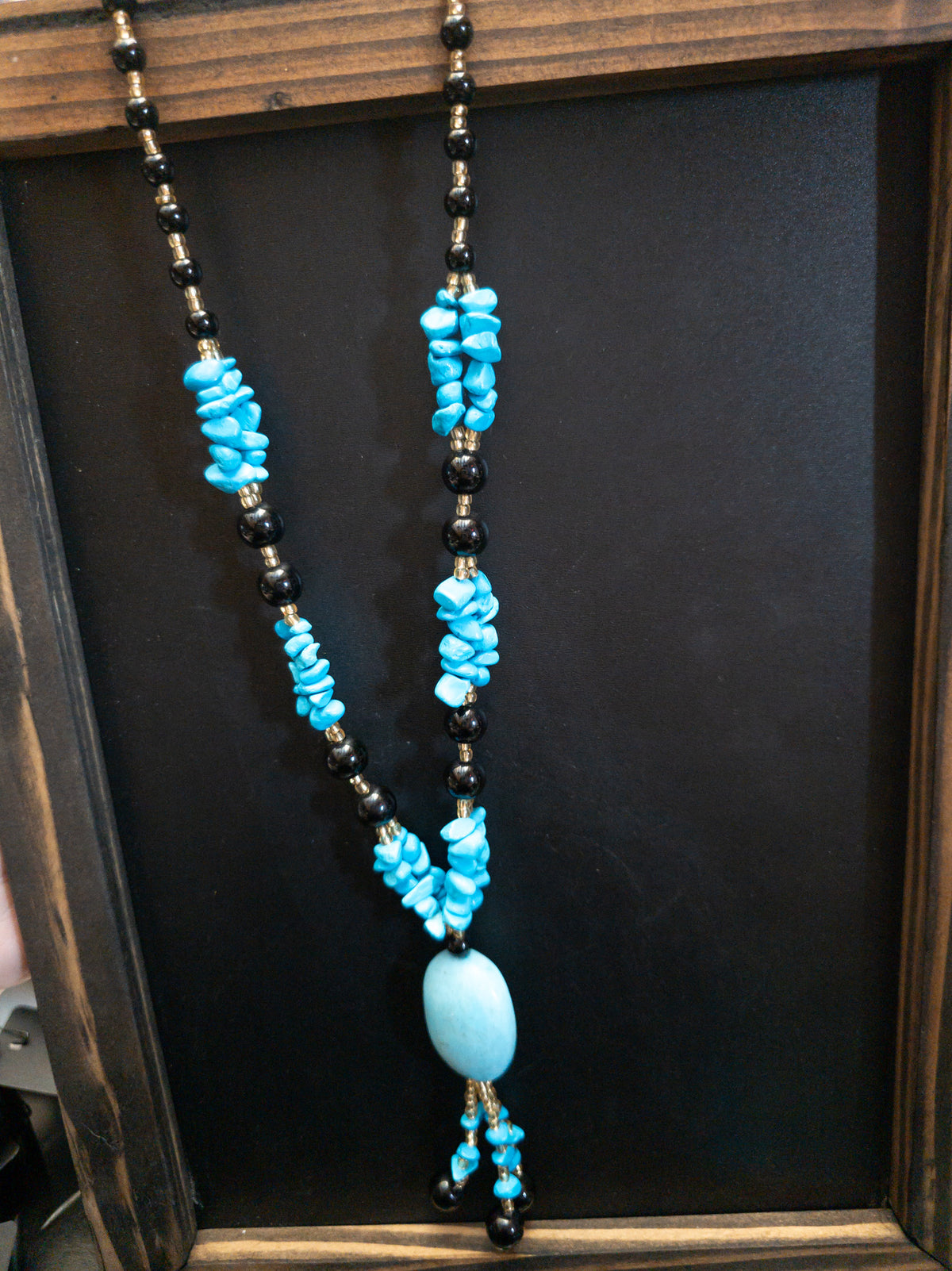 Turquoise Chip & Black Beaded Statement Necklace