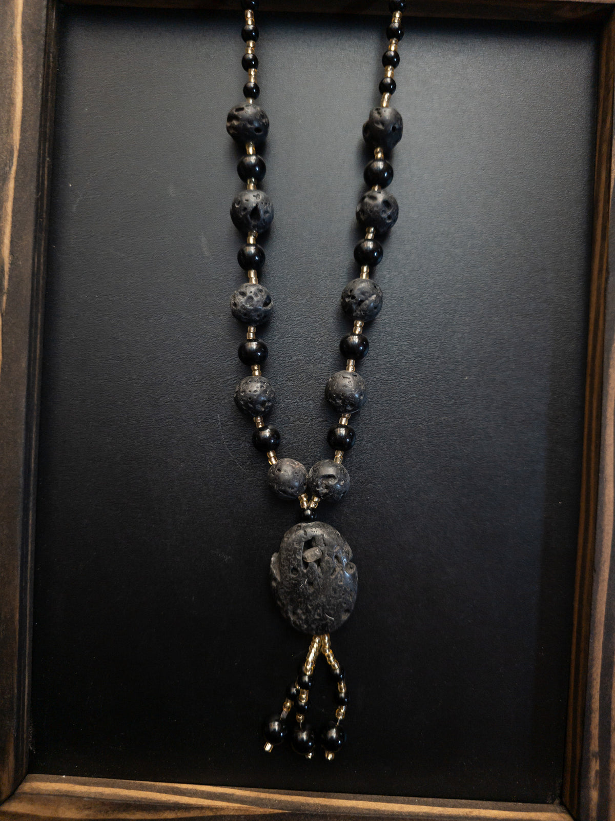 Black Lava Stone & Beaded Statement Necklace
