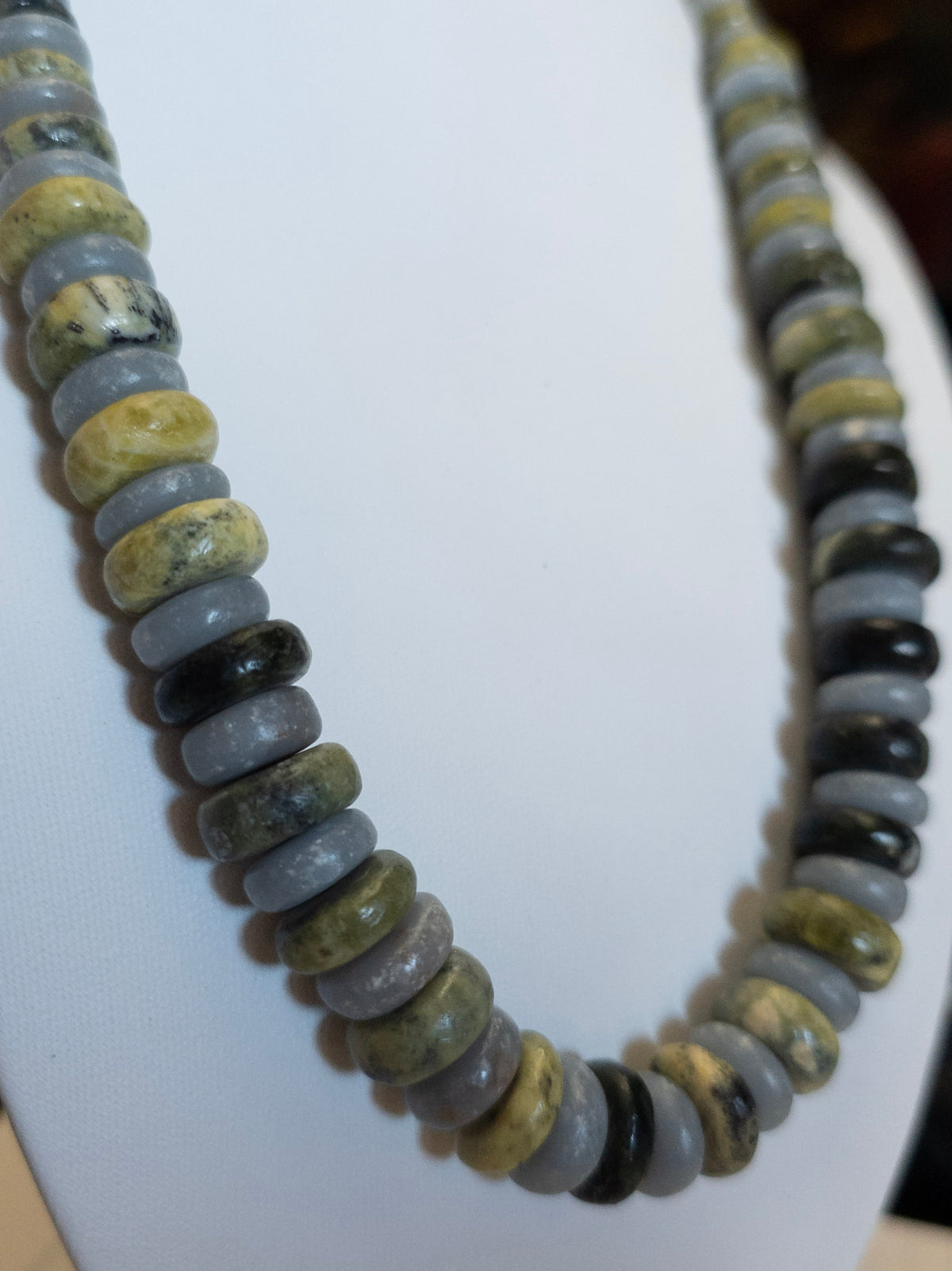 Green Serpentine and Grey Beaded Necklace