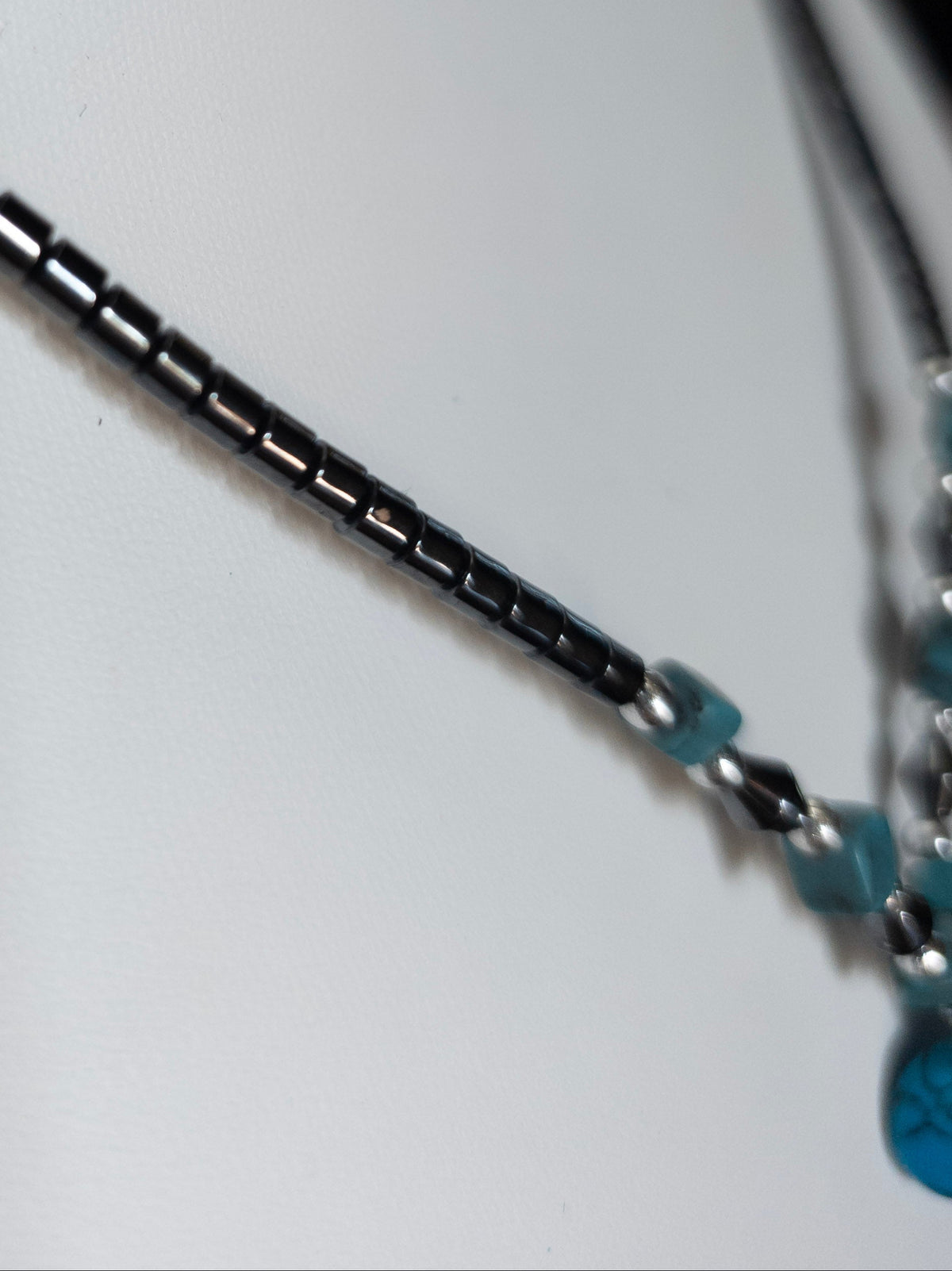 Hematite Necklace with Turquoise Accents & Heart Pendant