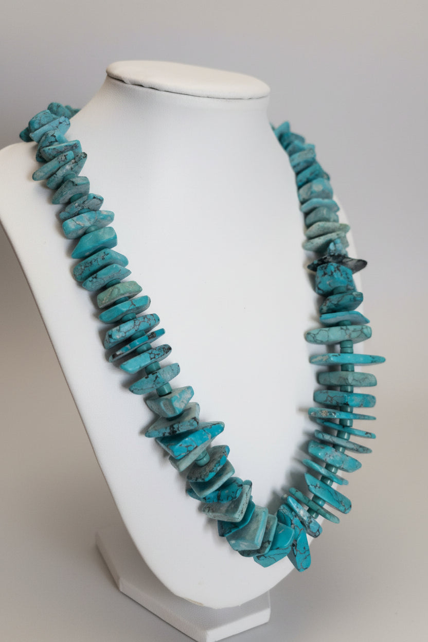 Large Turquoise Statement Necklace with Turquoise Heishi Bead Accents