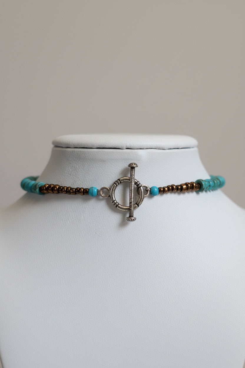 Large Turquoise Statement Necklace with Turquoise Heishi Bead Accents