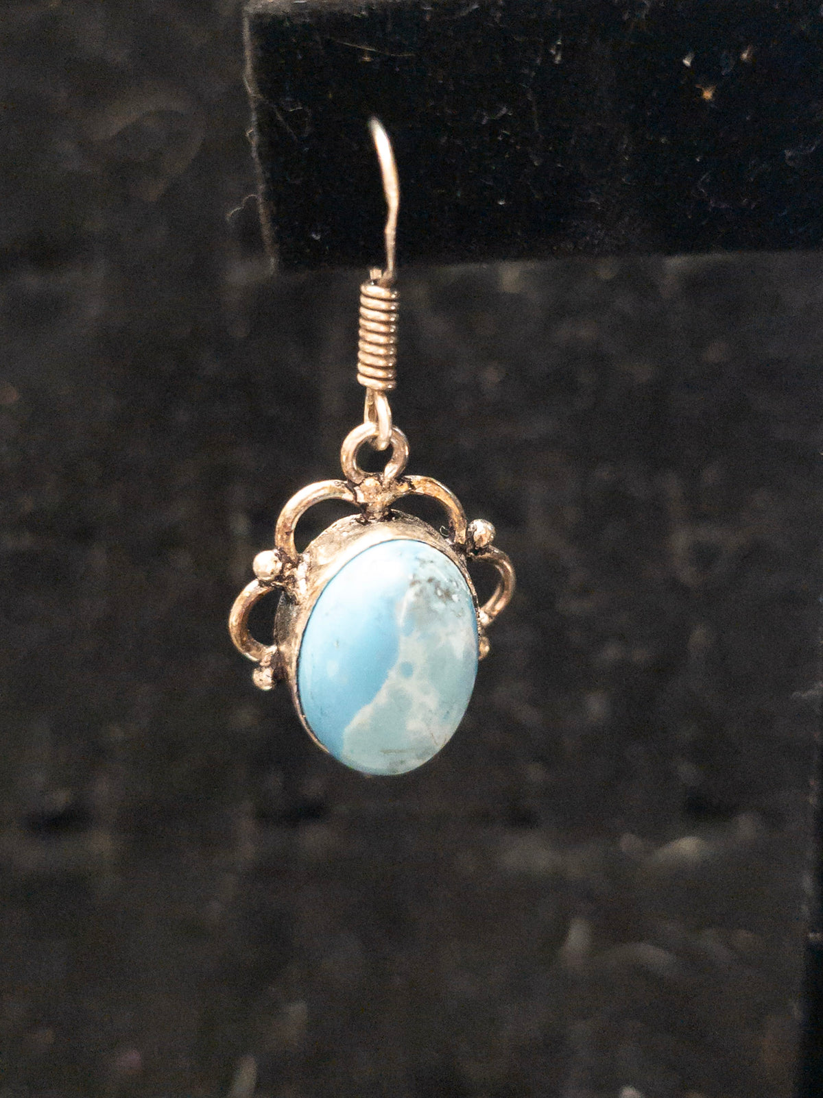 Larimar Drop Earrings with Ornate Silver-Tone Frames