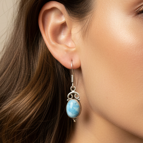 Larimar Triple-Loop Earrings with Silver-Tone Framework