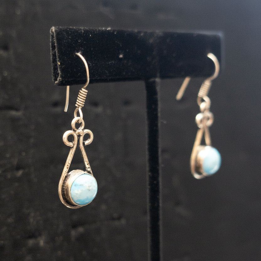 Larimar Linked Loop Drop Earrings with Silver-Tone Frame