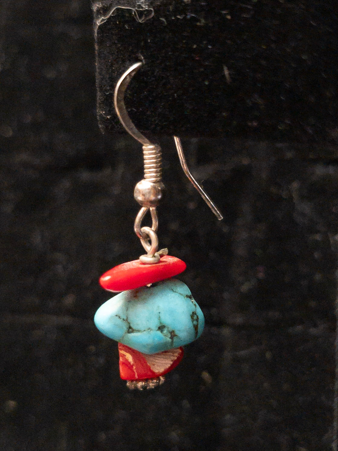 Red & Turquoise Layered Stone Dangle Earrings