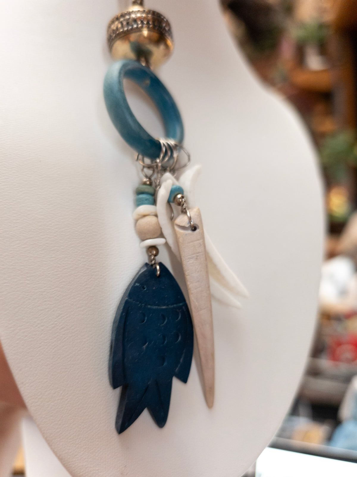 Blue Fish & Shell Pendant Cord Necklace