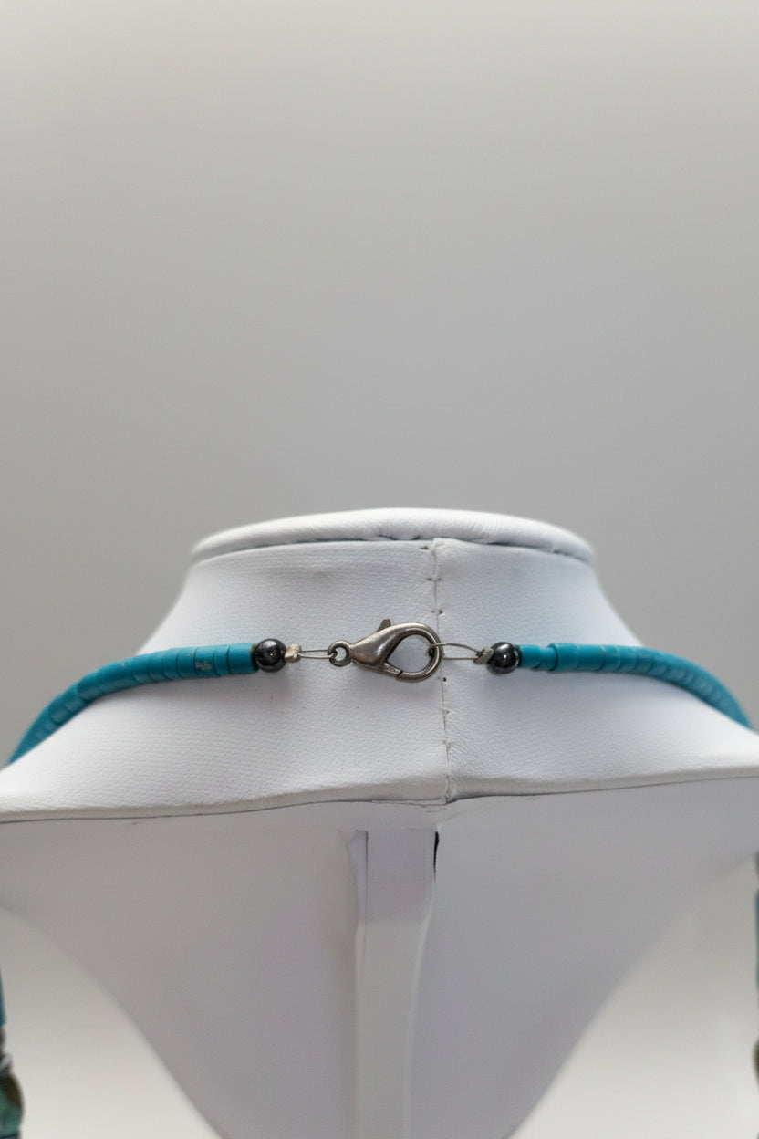 Turquoise Heishi Bead Necklace with Turquoise Stone & Hematite Accents