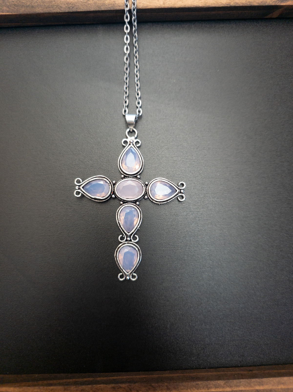 Faceted Stone Ornate Cross Pendant Necklace
