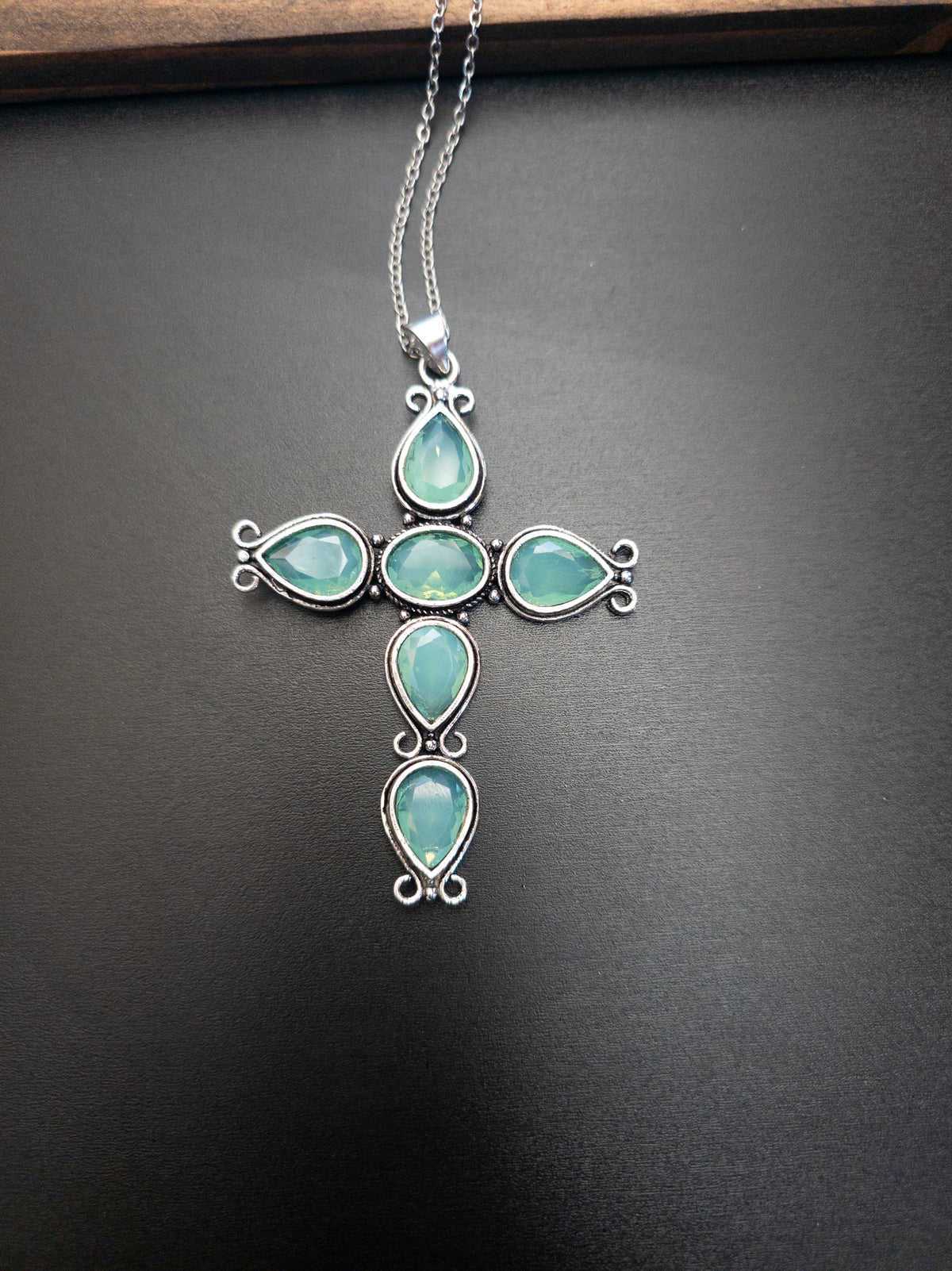 Faceted Stone Ornate Cross Pendant Necklace