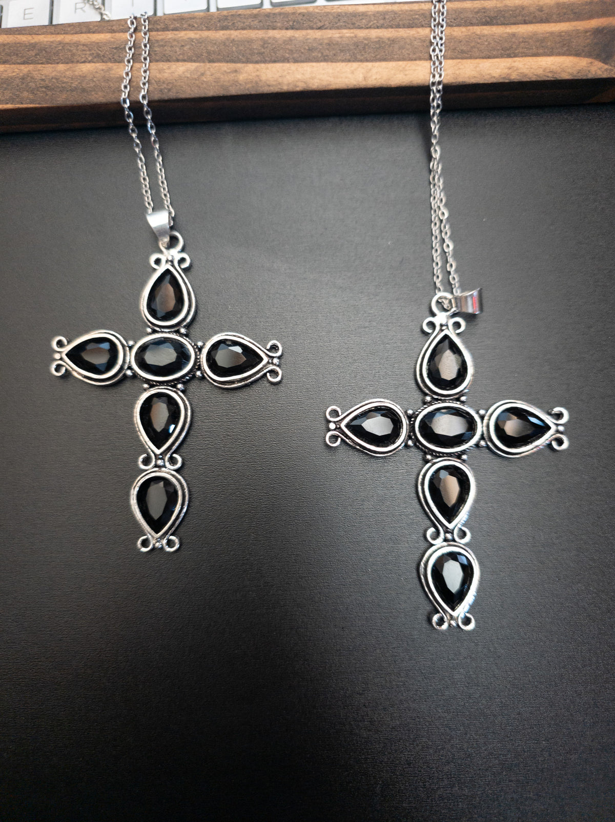 Faceted Stone Ornate Cross Pendant Necklace