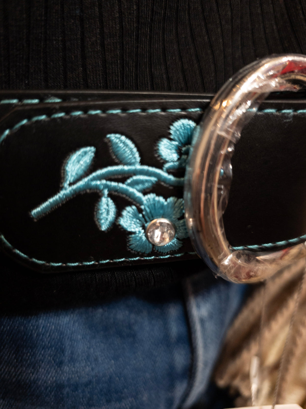 Topacc Black and Turquoise Western Floral Belt