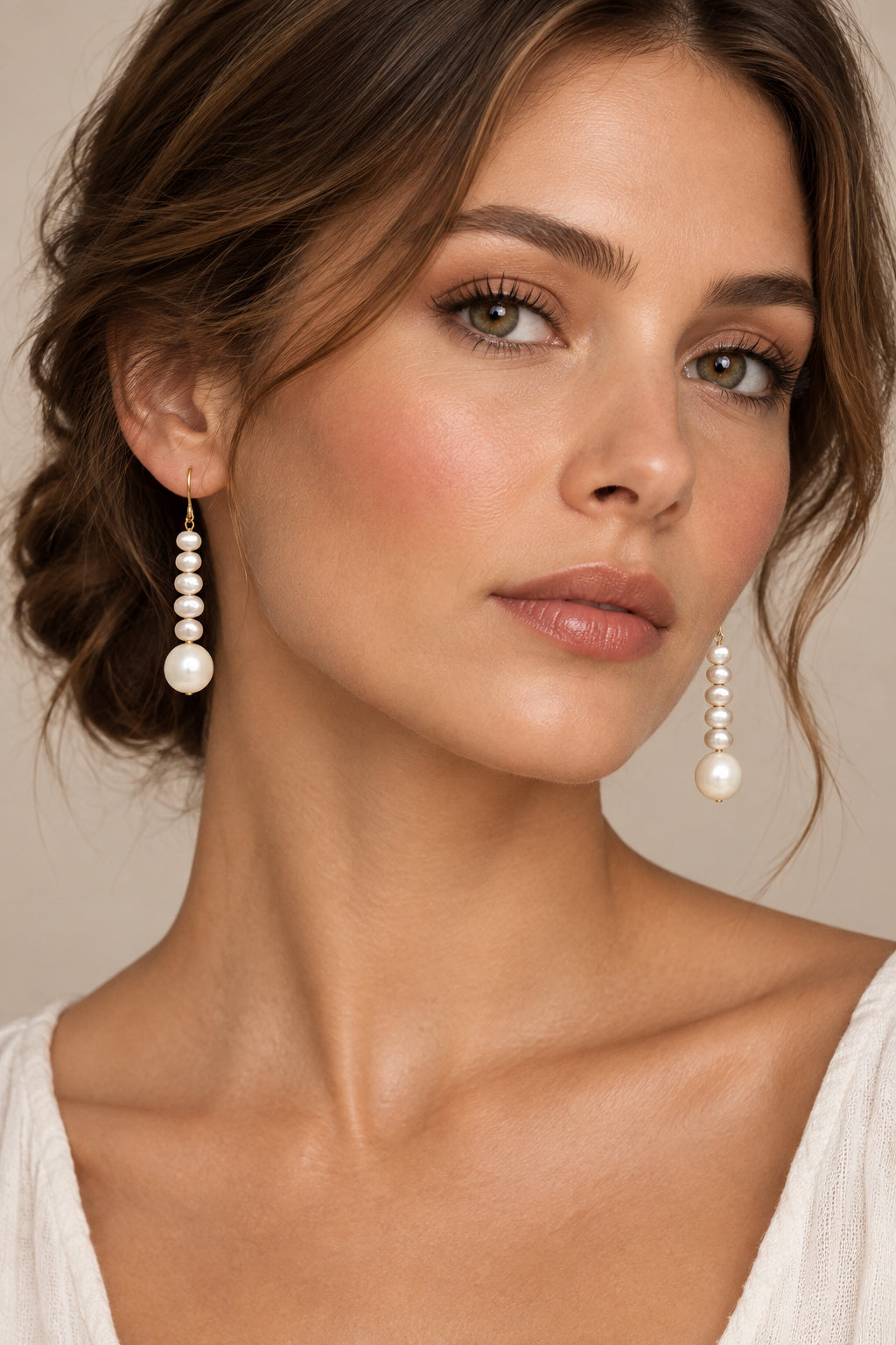 Freshwater Pearl Graduated Drop Earrings – Natural Organic Pearl Dangle Earrings