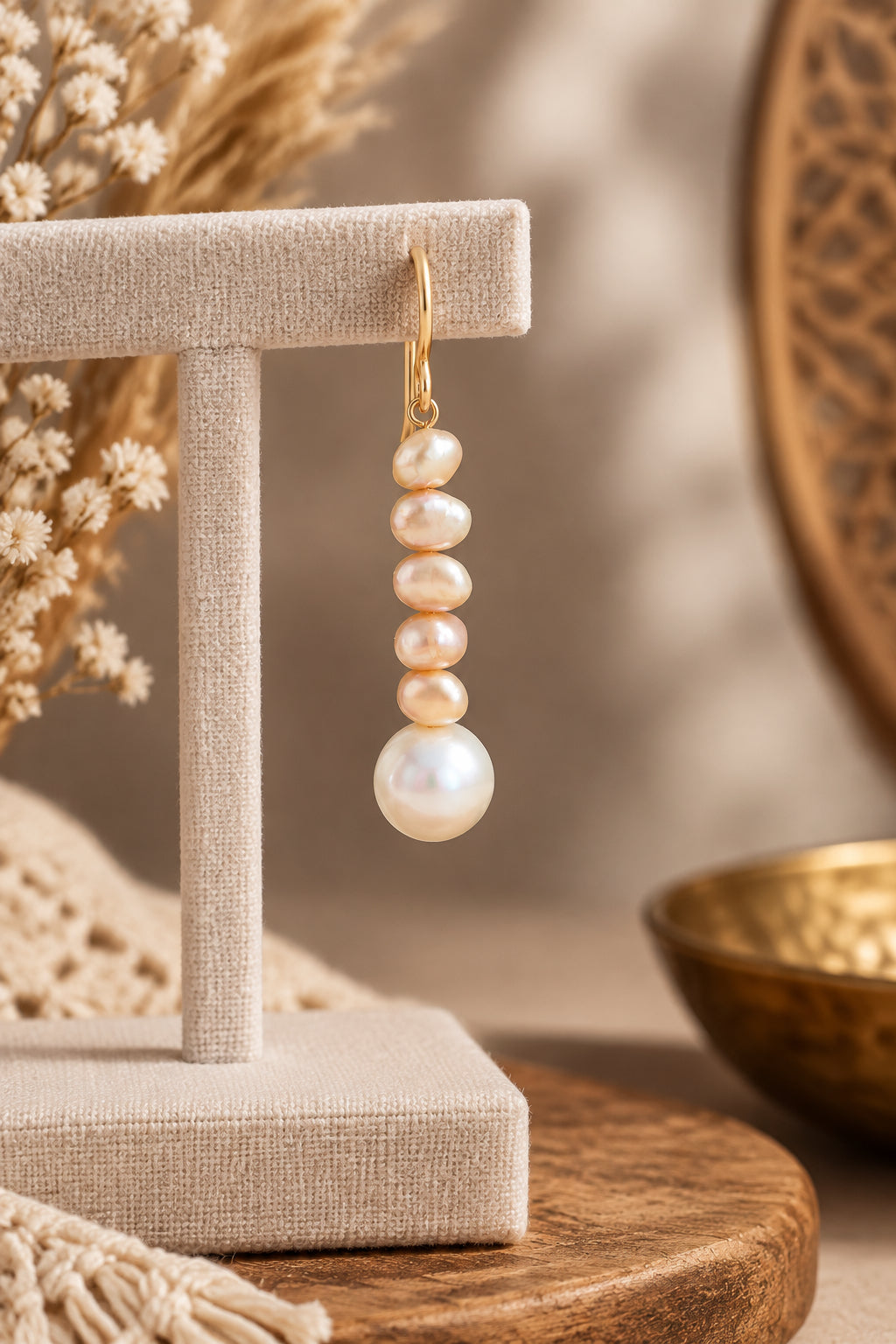 Freshwater Pearl Graduated Drop Earrings – Natural Organic Pearl Dangle Earrings