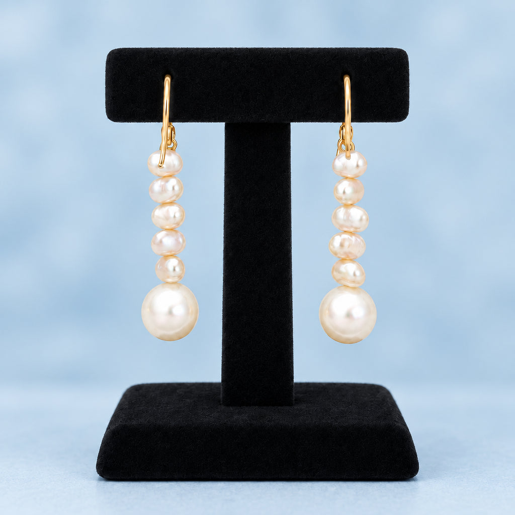 Freshwater Pearl Graduated Drop Earrings – Natural Organic Pearl Dangle Earrings