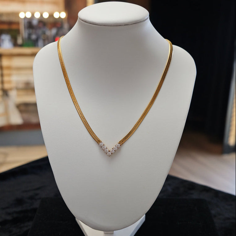 Gold-Tone Snake Chain Rhinestone Pendant Necklace