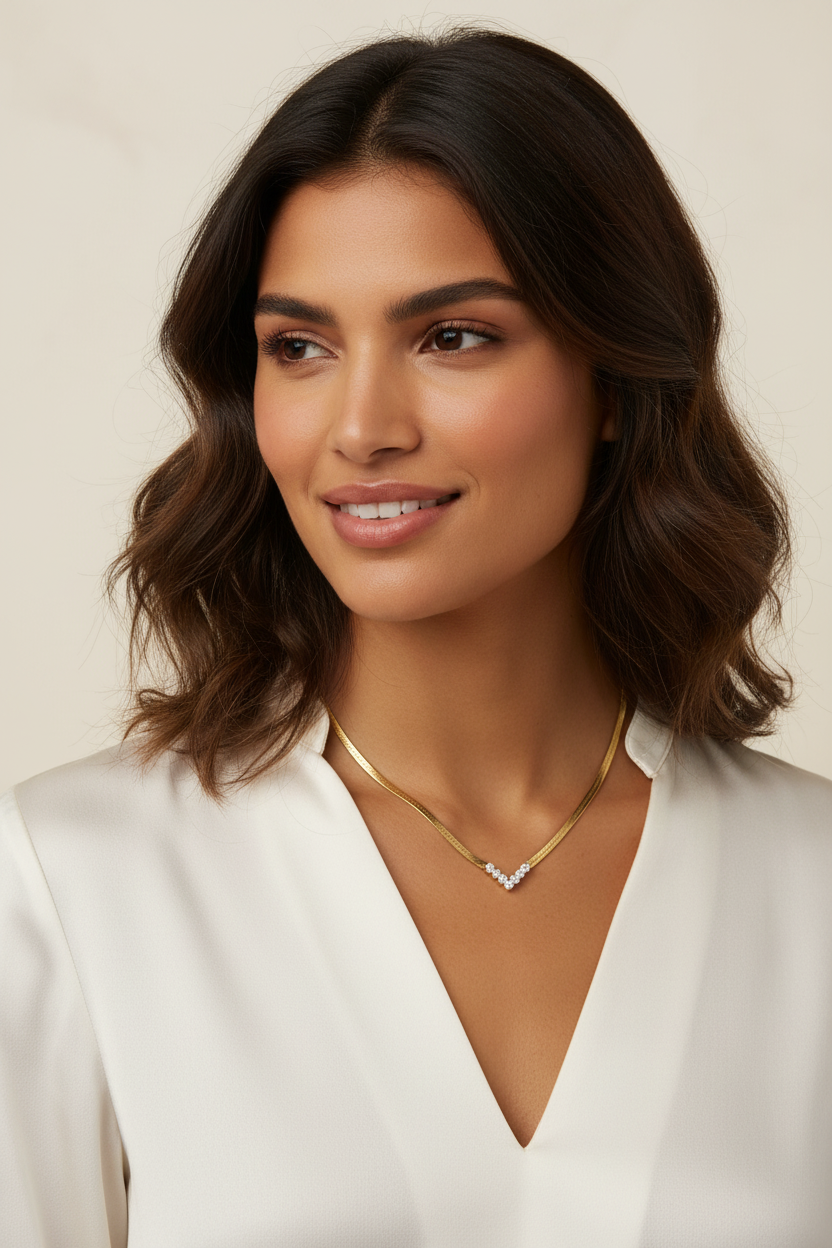 Gold-Tone Snake Chain Rhinestone Pendant Necklace