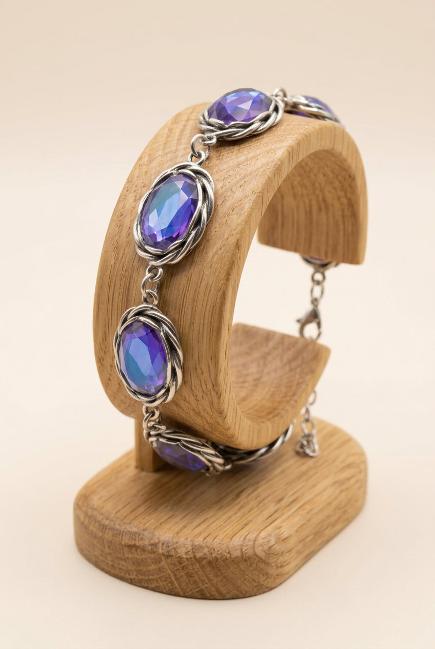 Purple Aurora Crystal Necklace, Bracelet & Earrings 3-Piece Jewelry Set