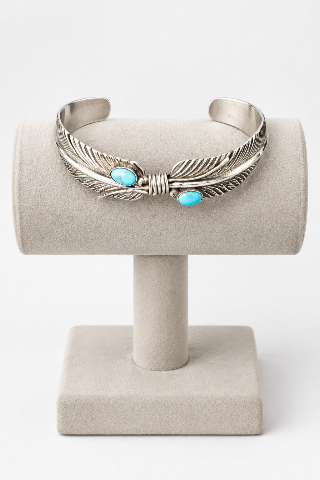Vintage Sterling Silver Turquoise feather Cuff Bracelet - Southwestern Style
