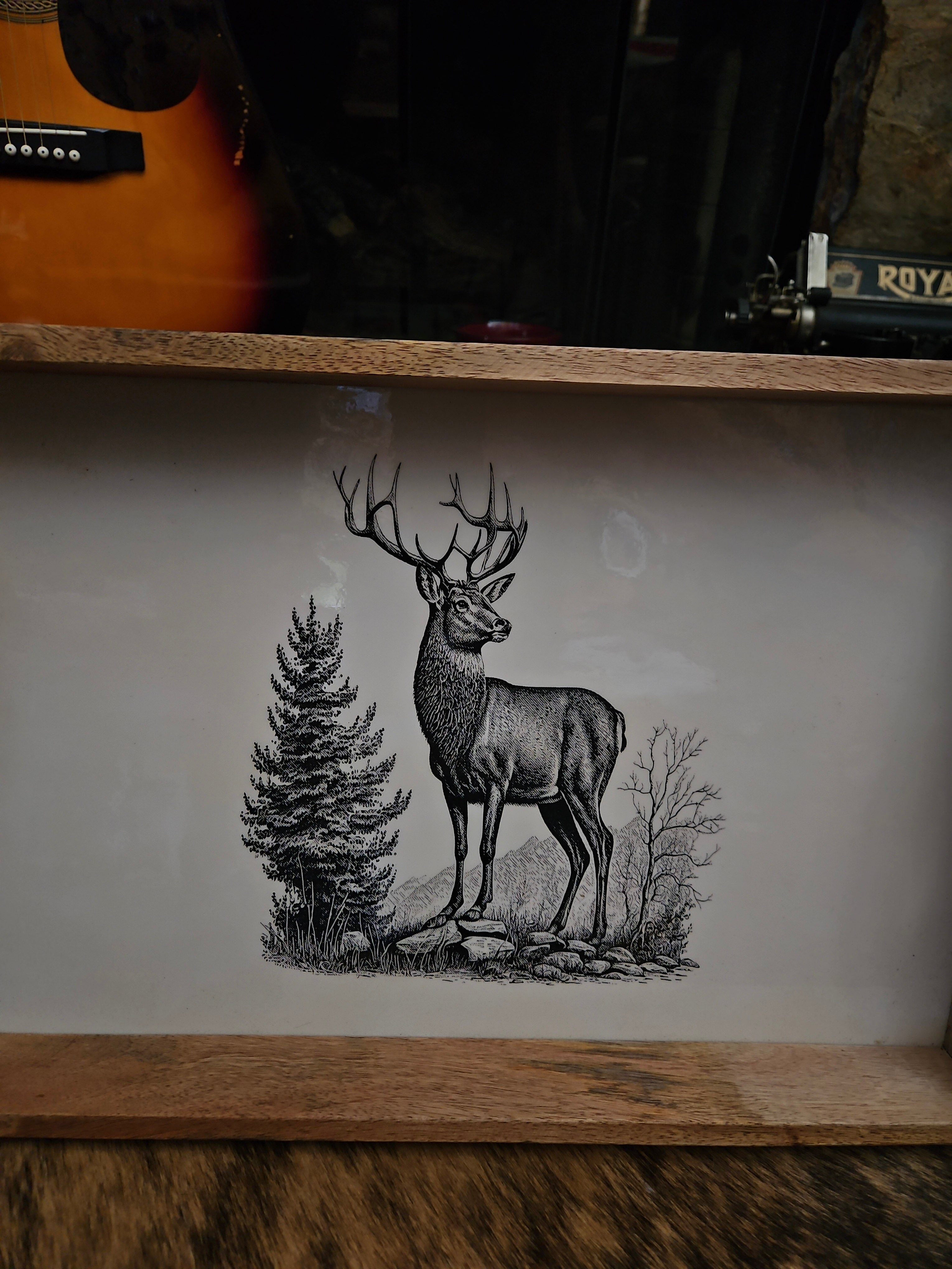 Rustic Wooden Elk Serving Tray – Mountain Lodge Wildlife Decor
