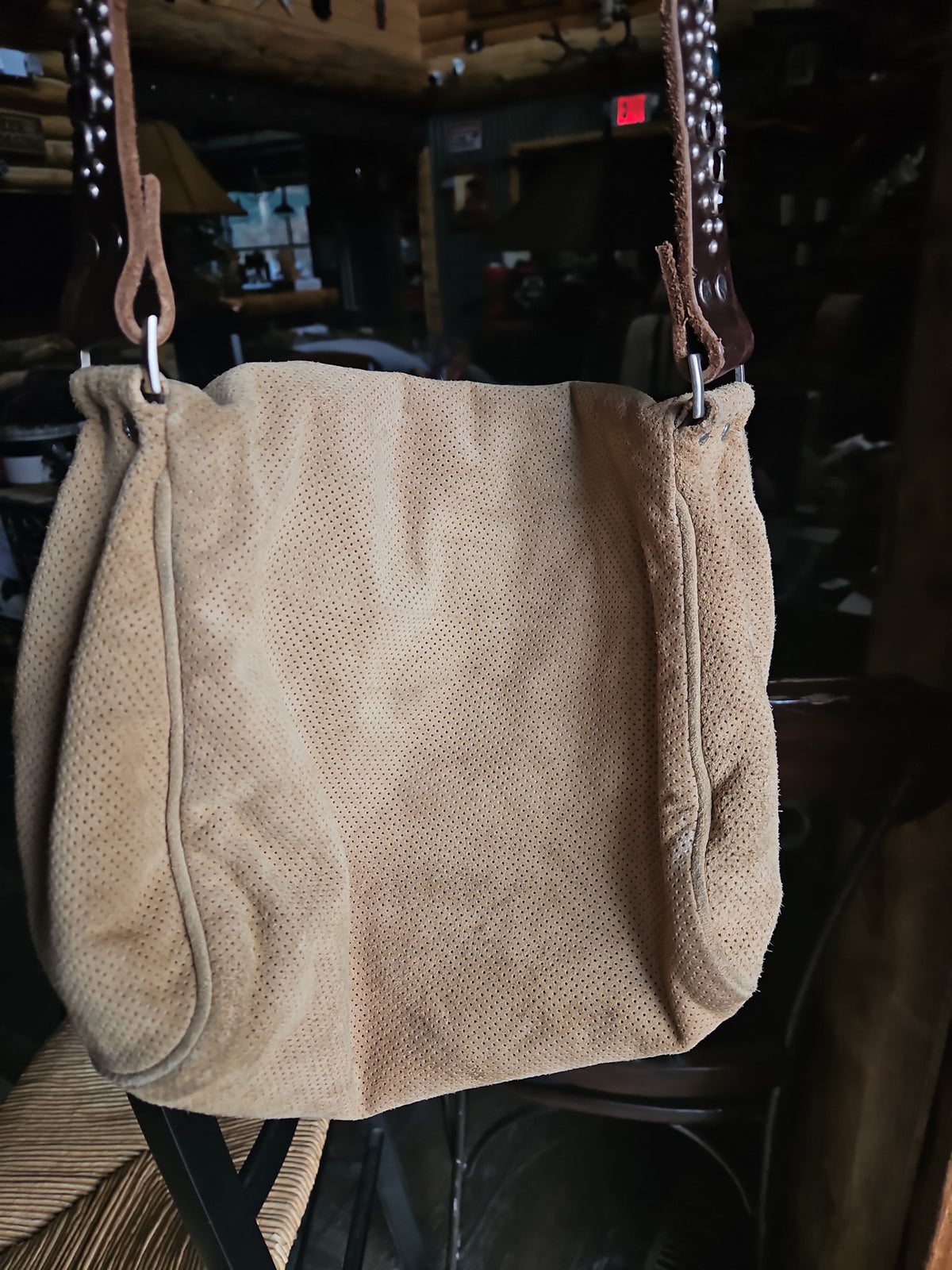 Vintage Tylie Malibu Tan Leather Studded Crossbody Shoulder Bag