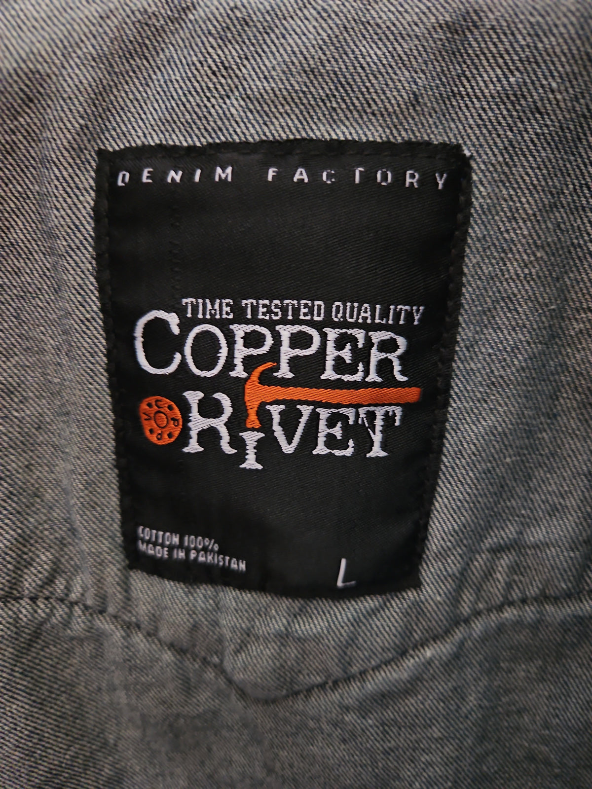Copper Rivet Denim Western Shirt with White Stars – Size L