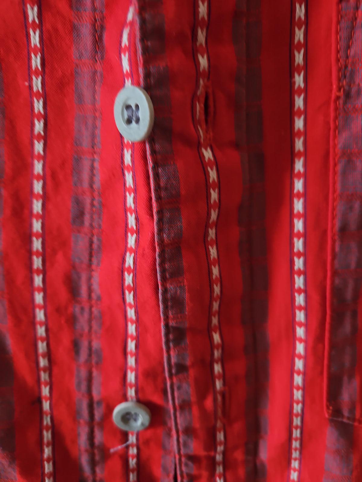 Vintage Red Striped Short Sleeve Button-Up Shirt
